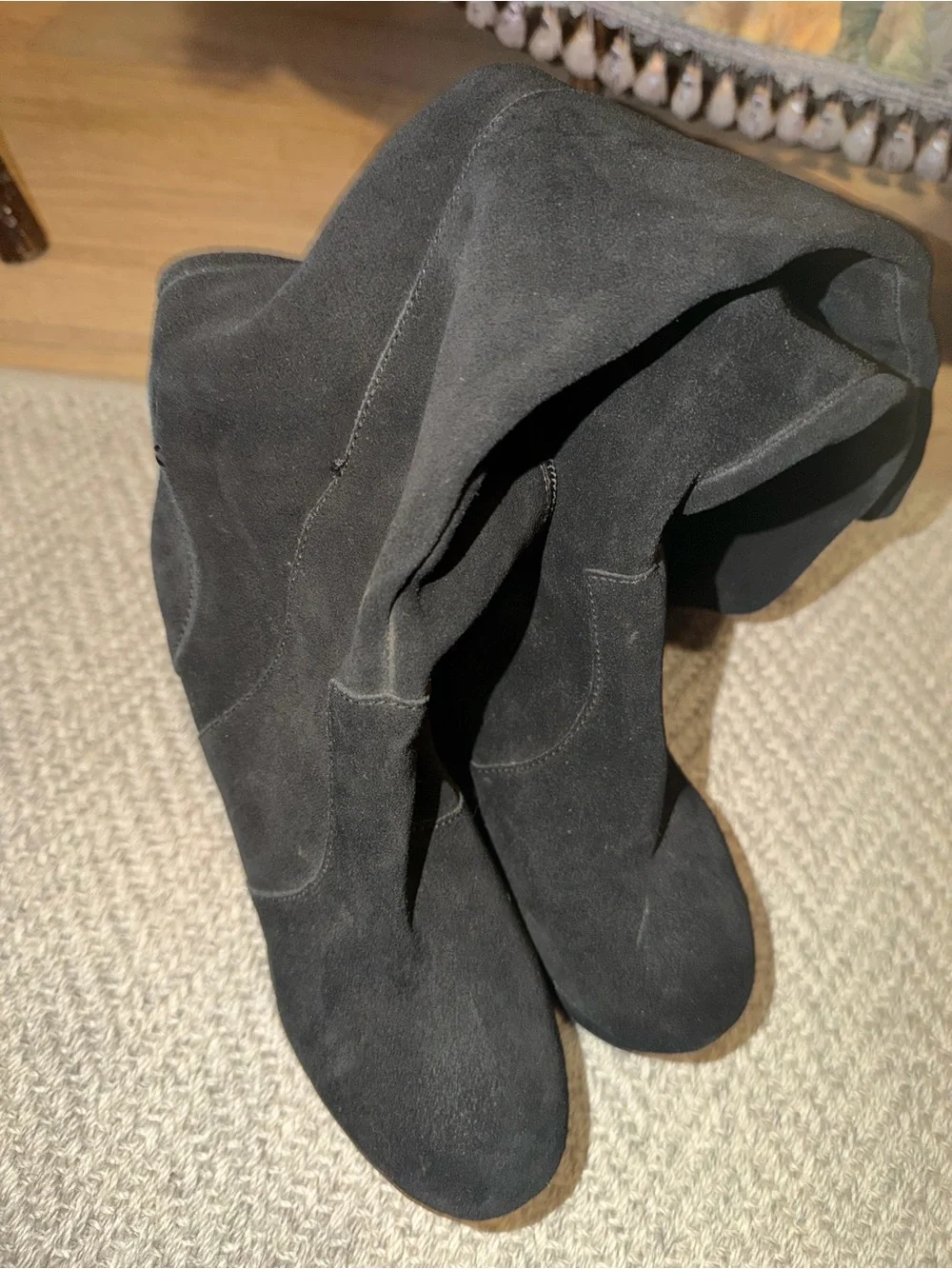 Ashley By 26 International Black Suede Knee-High Wedge Boots